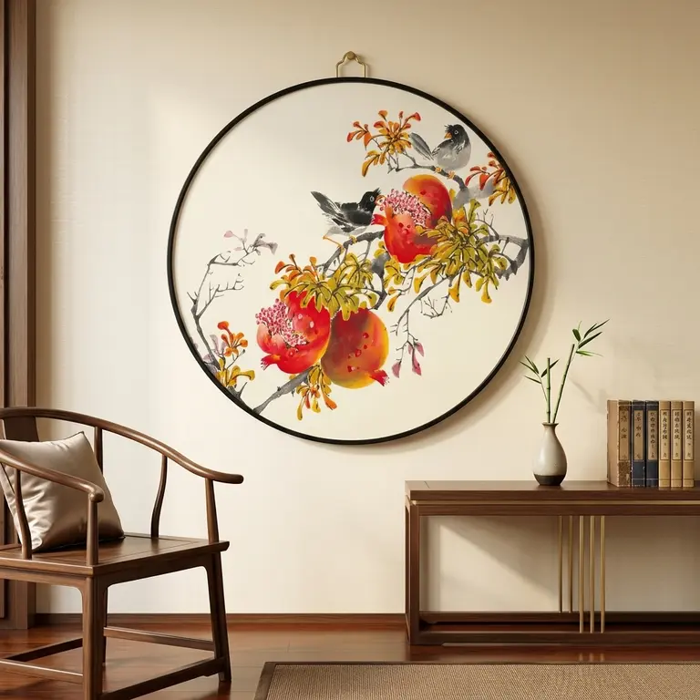 Round Flowers and Birds Art