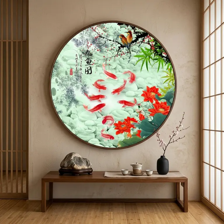 Round Lotus and Fish Art