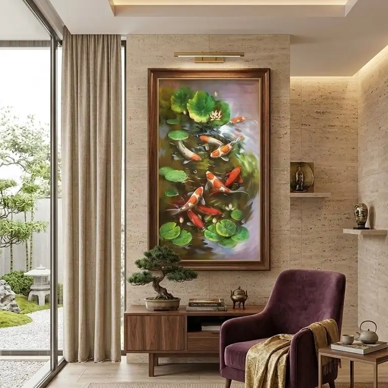 Tranh hoa sen và cá chép