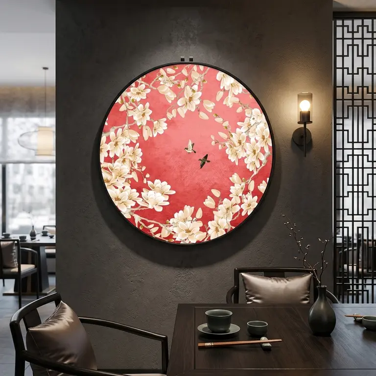 Round Flowers and Birds Art