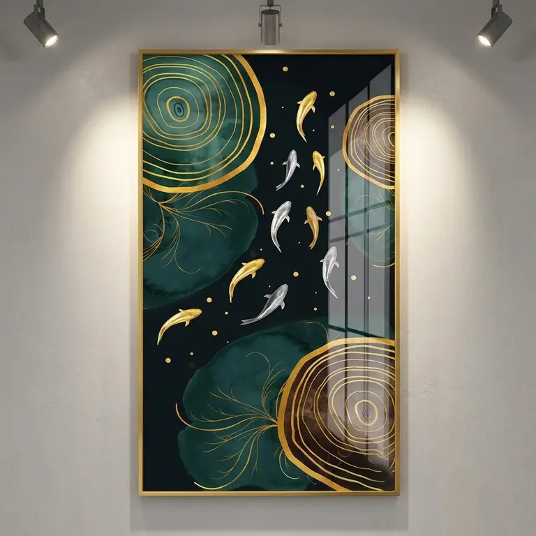 Abstract Koi and Lotus Art
