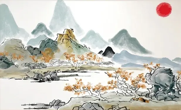 Ink Mountains, Red Sun