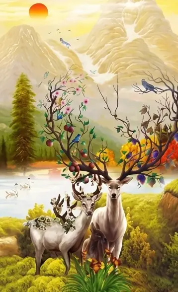 Deer Beneath the Mountains