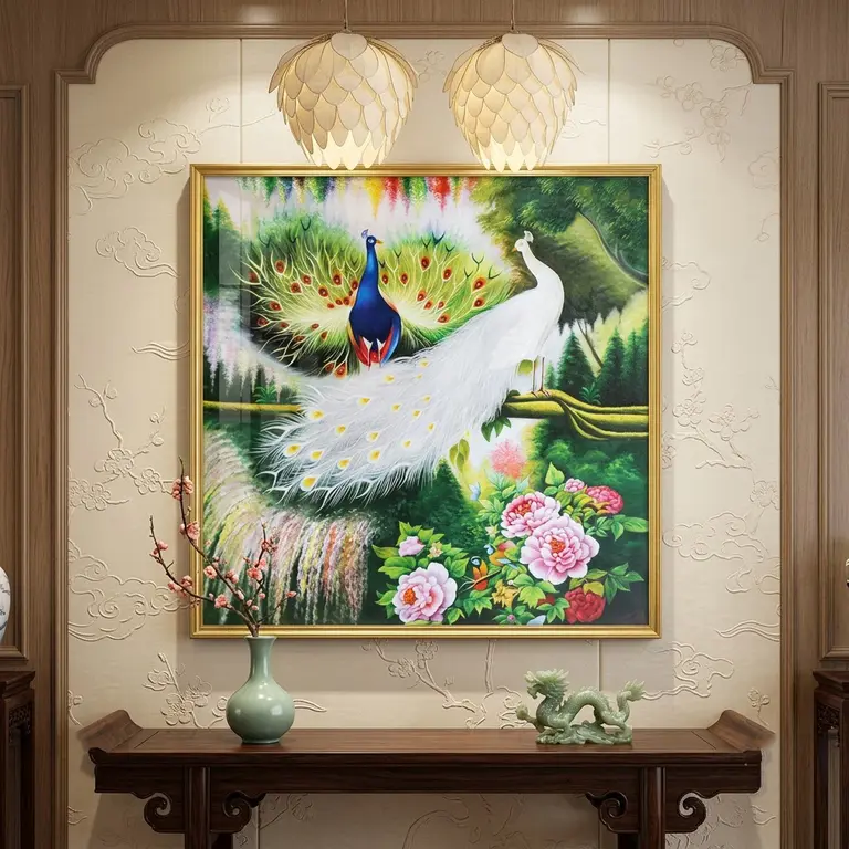 Peacocks in the Peony Garden Art