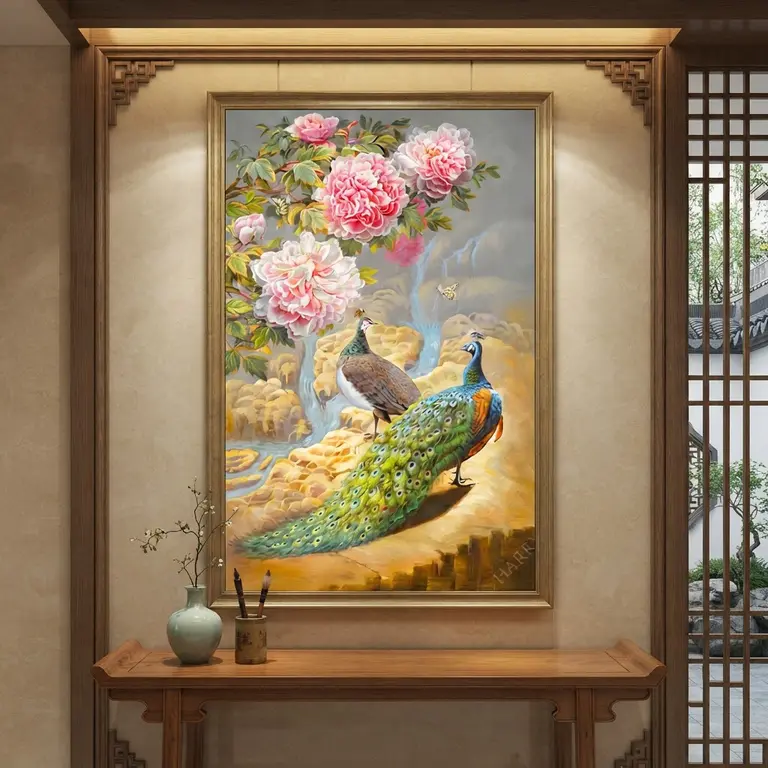 Peacocks in the Peony Garden Art