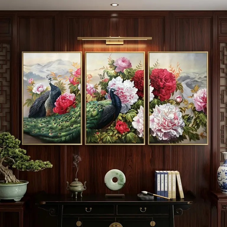 Peacocks in the Peony Garden Art Set