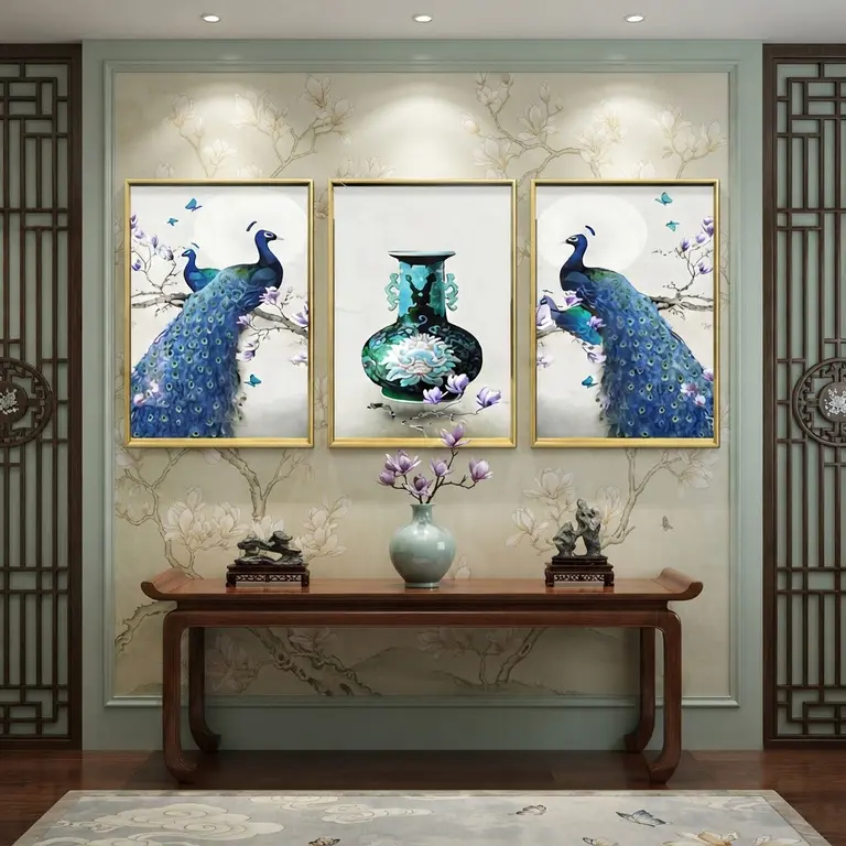 Bộ tranh chim công phú quý